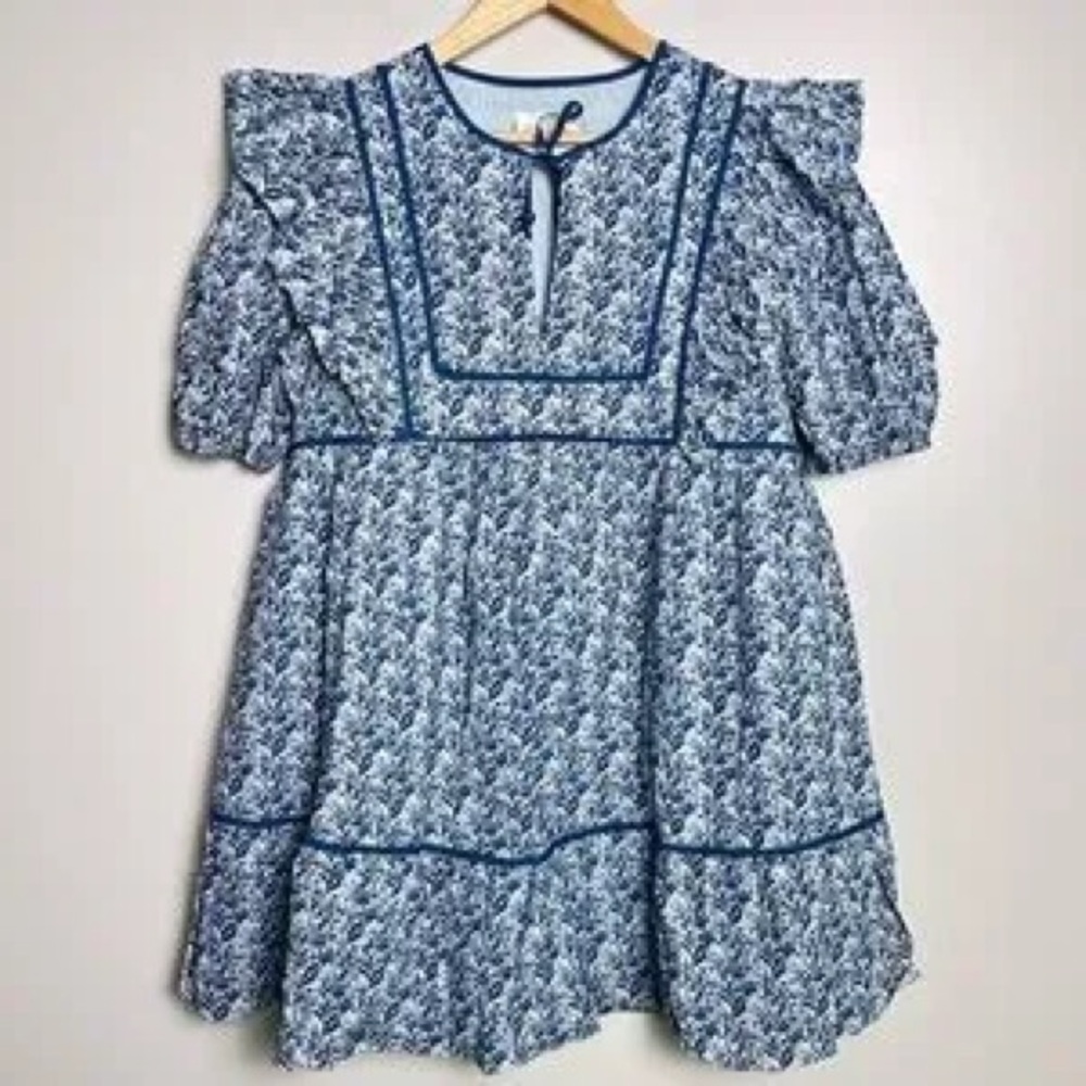 Tuckernuck - Hyacinth House - Blue Floral Casual Puff Sleeve Babydoll Dress